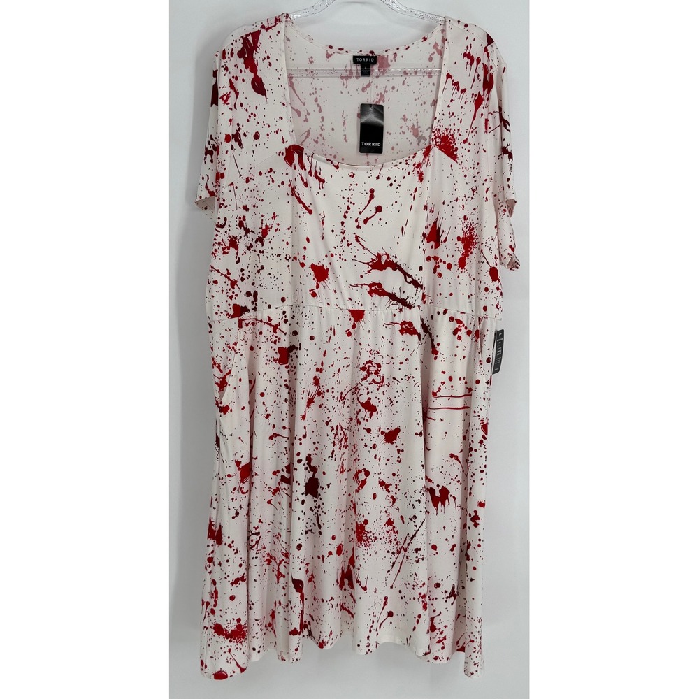 Torrid Blood Splatter Mini Dress Womens Sz 4X 26 White Red Horror Halloween NEW